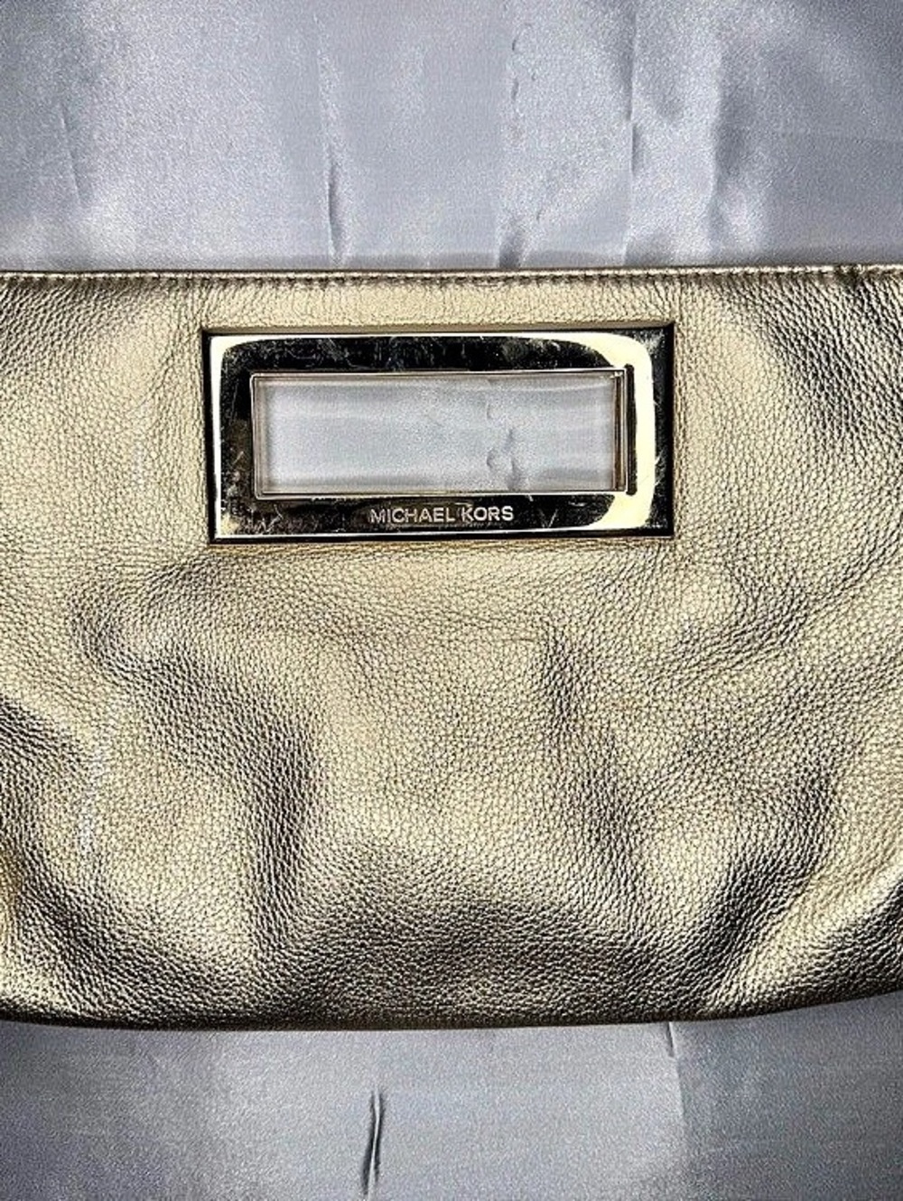 Michael Kors Jet Set Medium Embellished Metallic Leather Clutch Gold Metallic